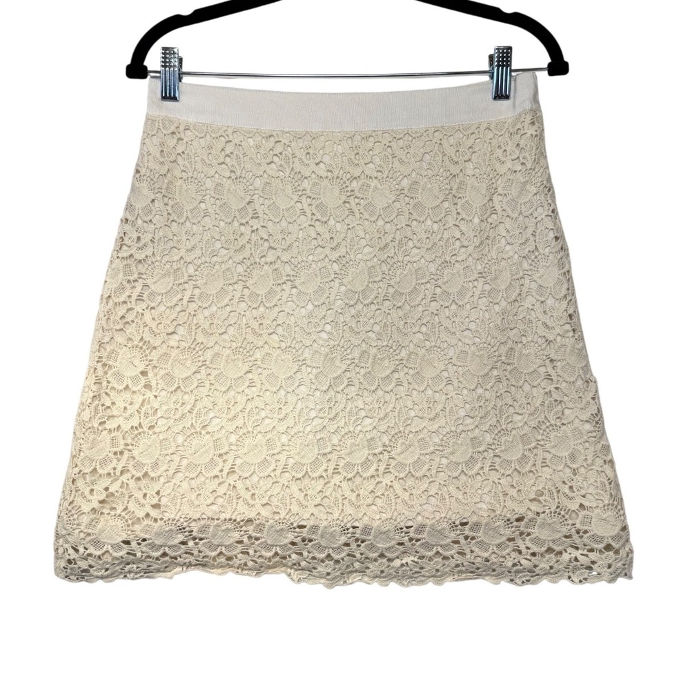 LOFT Petites Cream Floral Lace Mini Skirt 10P Ivory Cotton Lined Scalloped Hem